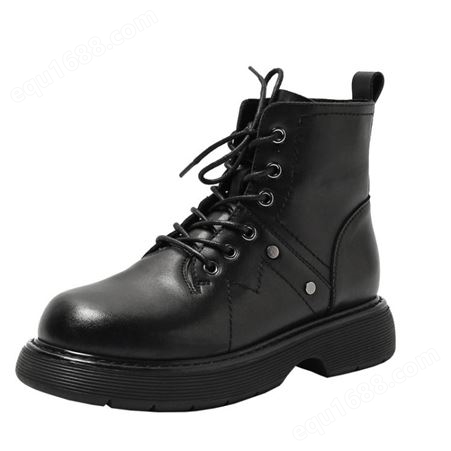秋冬季黑色女靴系带机车靴厚底马丁靴女短靴英伦风圆头低筒时装靴