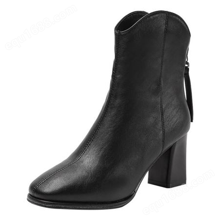 马丁靴女秋2023新款黑色百搭瘦瘦靴粗跟英伦风骑士靴低筒女式单靴